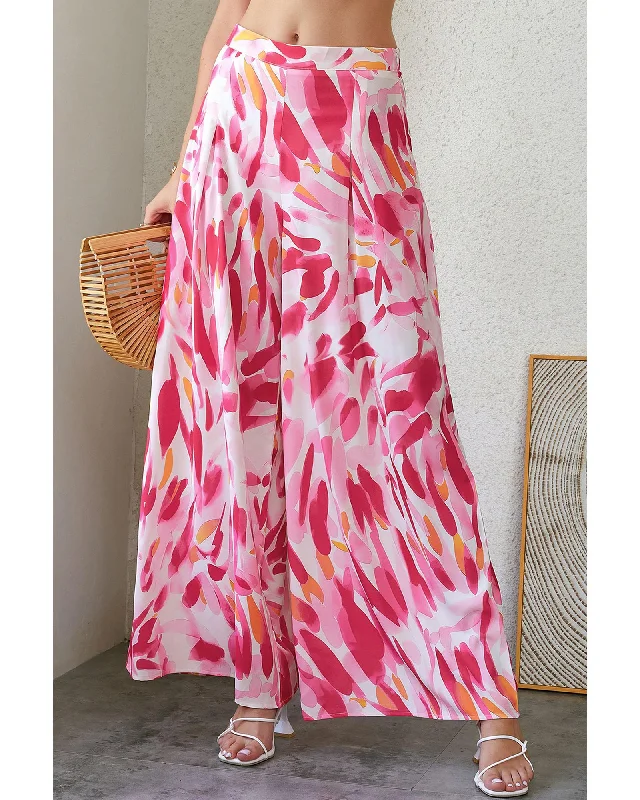 Azura Exchange Abstract Floral Print Wide Leg Pants - 8 US