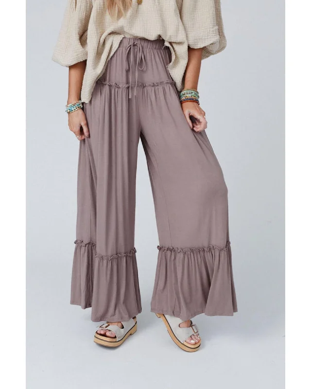 Azura Exchange Frilled Drawstring High Waist Wide Leg Pants - S