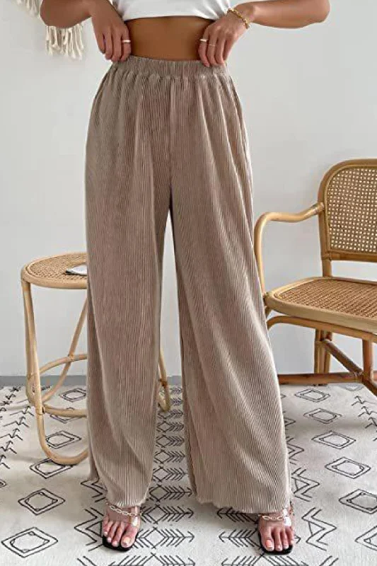 Casual Solid Color Elastic Waist Wide Leg Long Pants