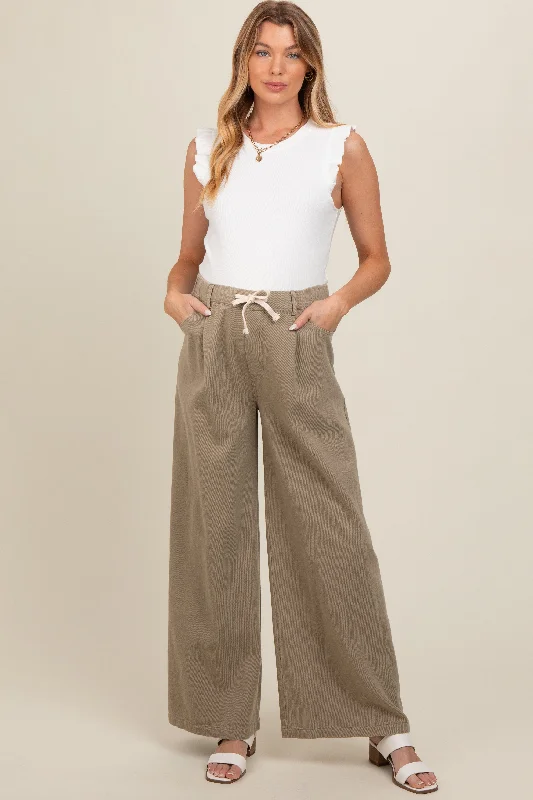 Olive Drawstring Wide Leg Maternity Pants