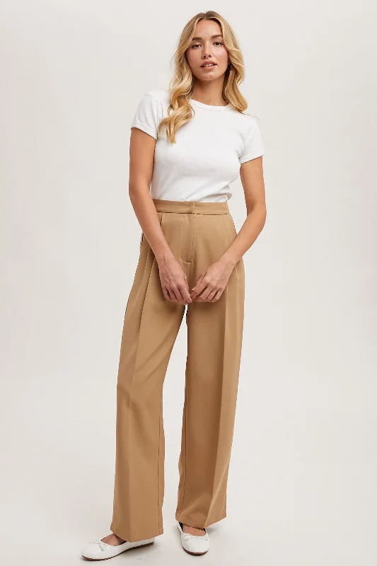 Taupe Pleated Wide Trouser Pants