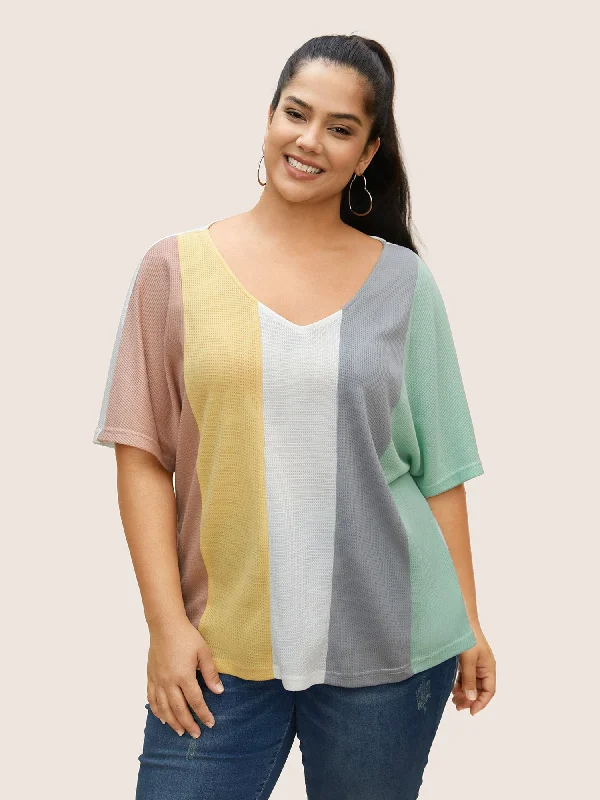 Contrast Waffle Knit Dolman Sleeve T-shirt