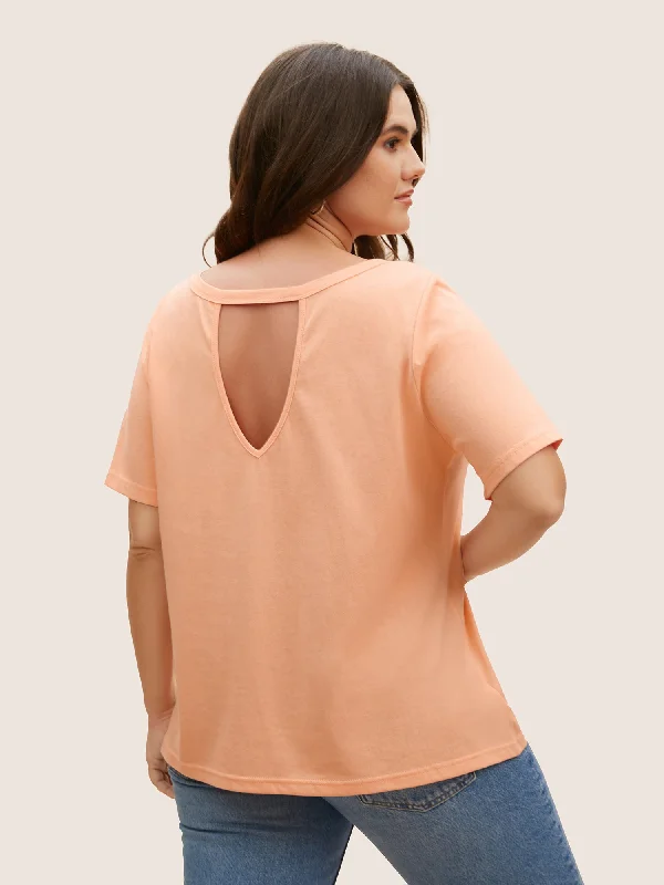 Cotton Round Neck Back Cut Out T-shirt