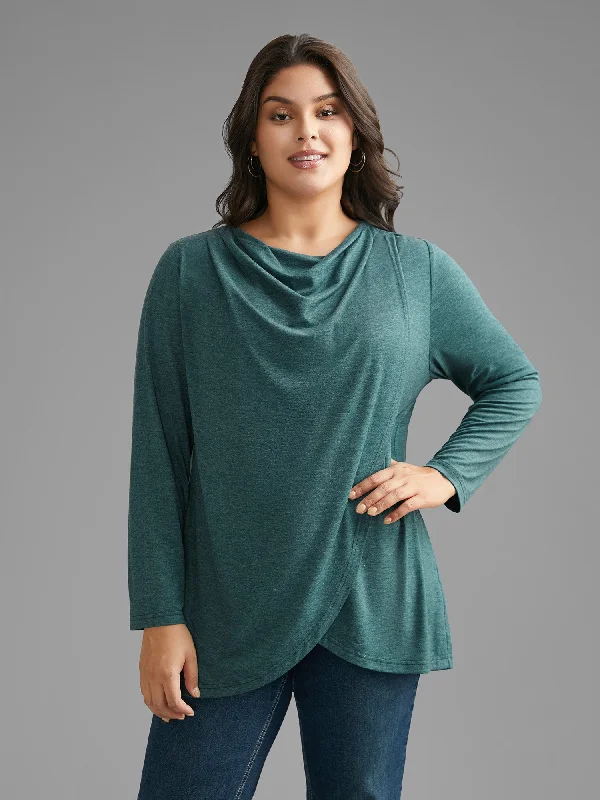 Cowl Neck Plain Wrap Hem T-shirt