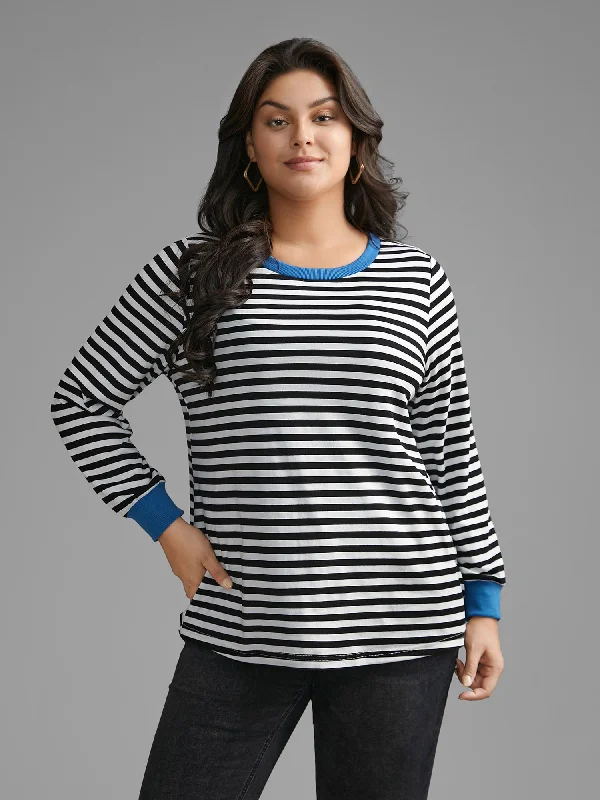 Crew Neck Striped Contrast T-shirt