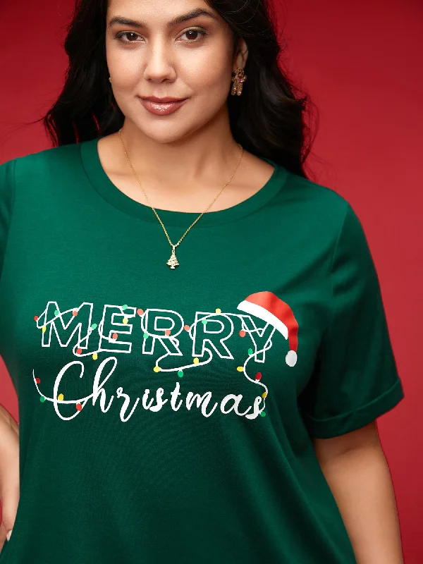 Festive Print Half-Sleeves Tee