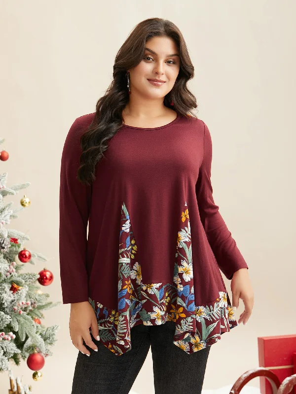 Holiday Printed Asymmetrical Hem Jersey Top