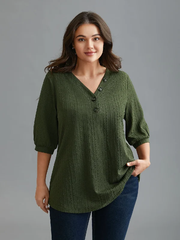 Plain Knit Texture Gathered Top