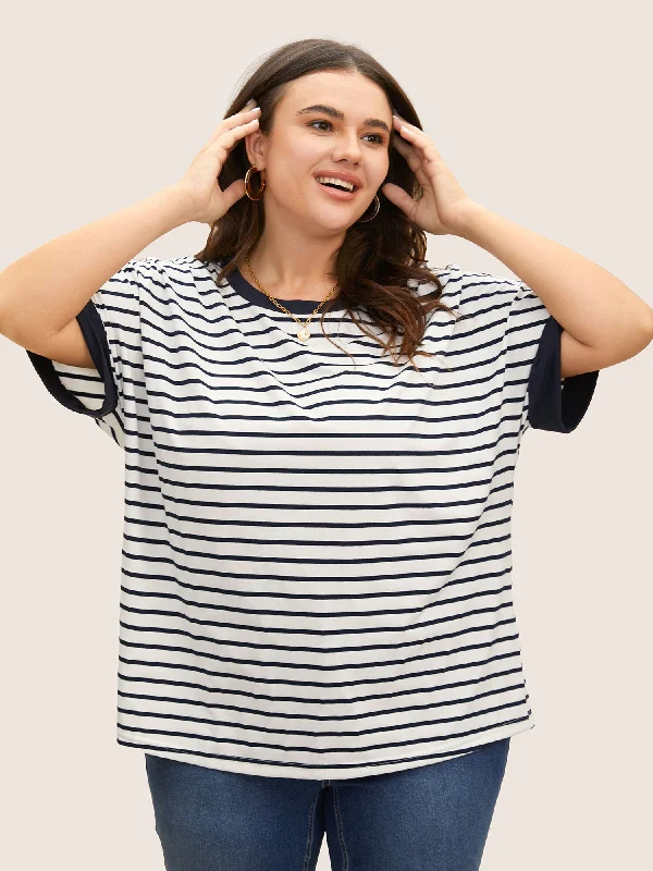 Round Neck Striped Dolman Sleeve T-shirt