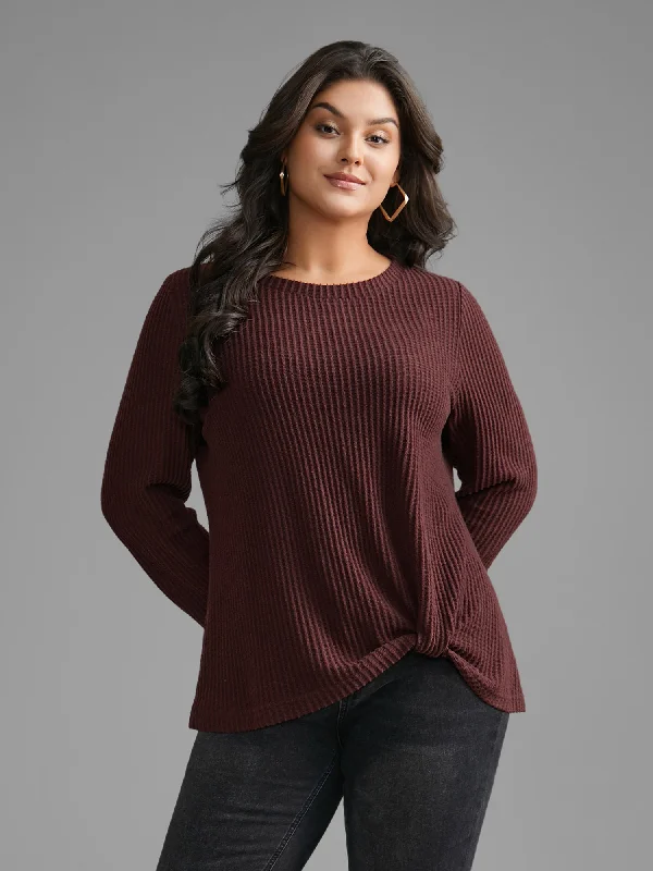 Round Neck Waffle Knit Twist Front T-shirt