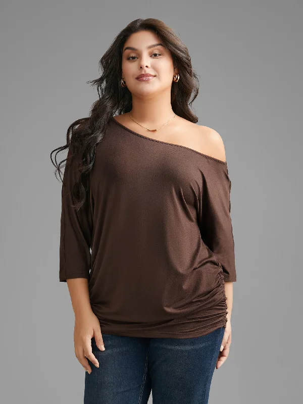 Solid Off Shoulder Dolman Sleeve Jersey Top