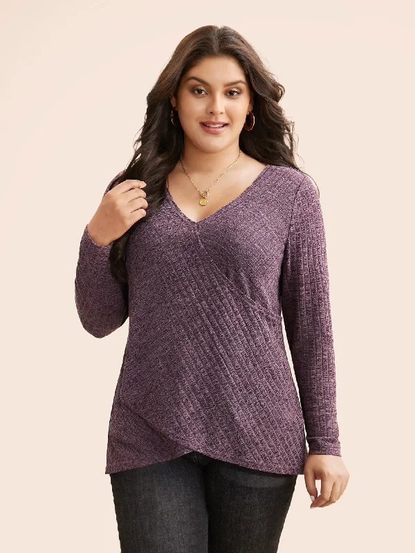 Solid Rib Knit Wrap Jersey Top