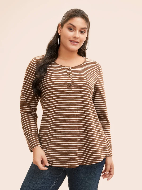 Striped Textured Button Up T-shirt