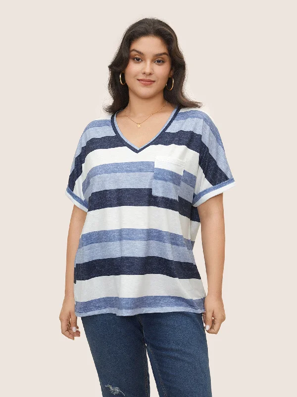 Stripes Dolman Sleeve Patch Pocket T-shirt