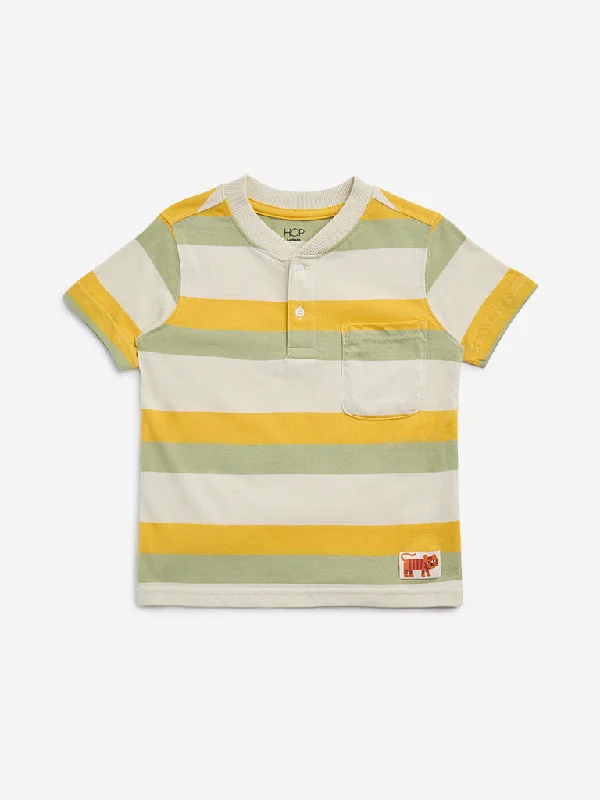 HOP Kids Mustard Striped Cotton T-Shirt