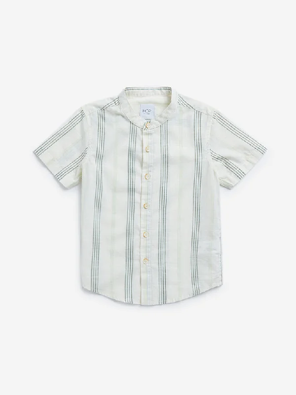 HOP Kids Off-White Stripe Printed Cotton Shirt