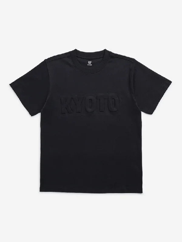 Y&F Kids Black Text Embossed Cotton T-Shirt