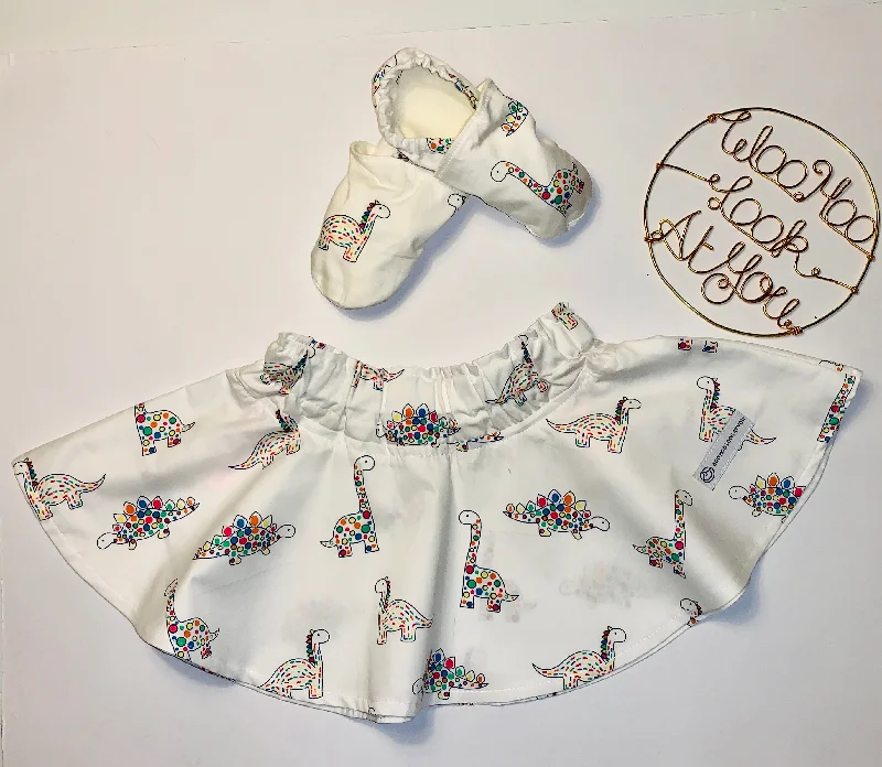 2 Piece Set - Skirt & Slip Ons - Multi-Coloured Dinosaurs