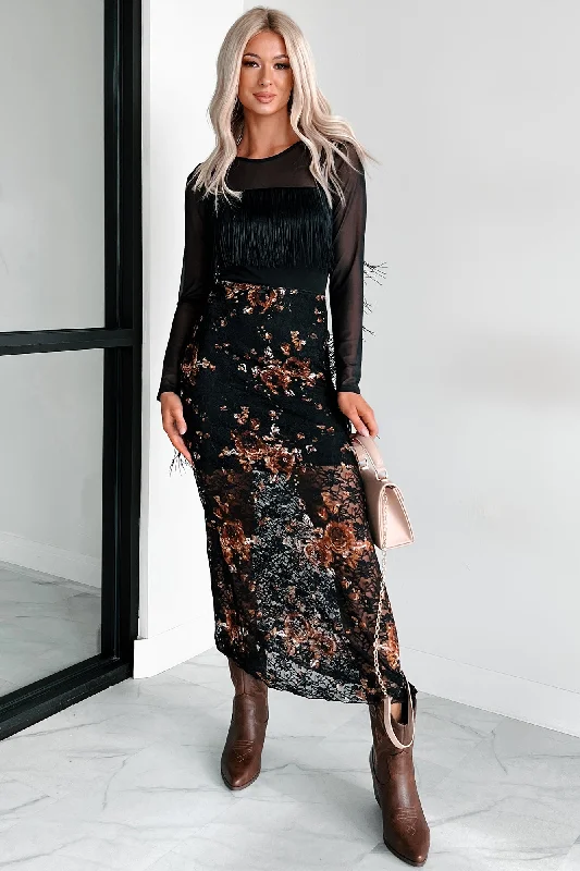 Beautiful Memories Floral Lace Maxi Skirt (Black)