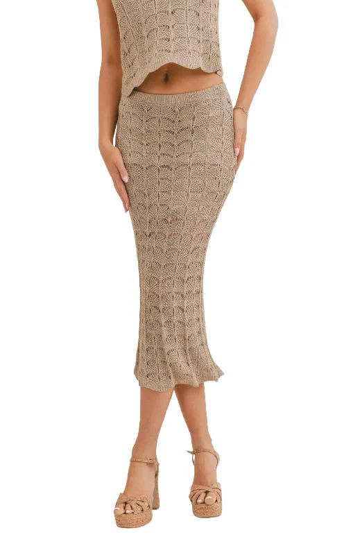 Cappuccino Open Knit Midi Skirt In Taupe