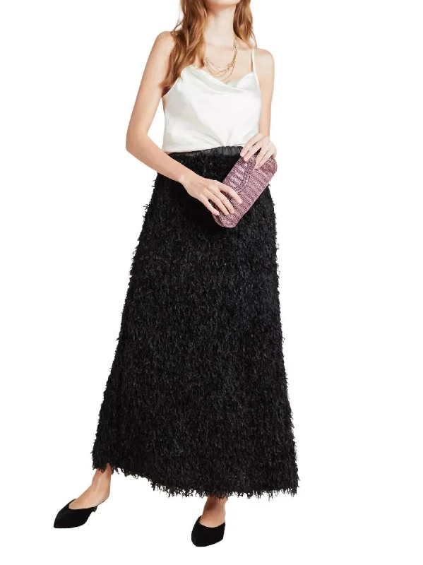 Chantal Feathered Maxi Skirt In Black