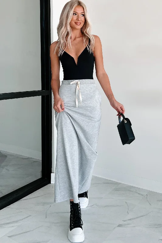 Conquering Today Sporty Knit Maxi Skirt (Heather Grey)