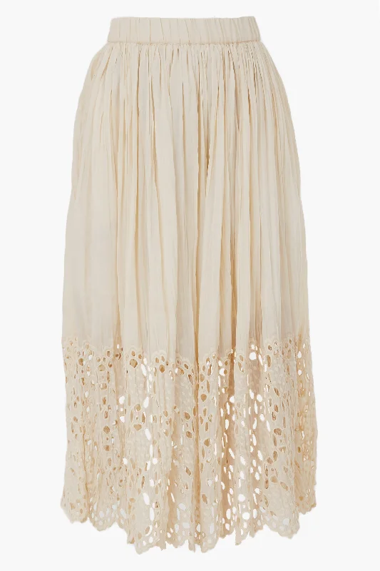 Cream Elyse Print Eyelet Skirt