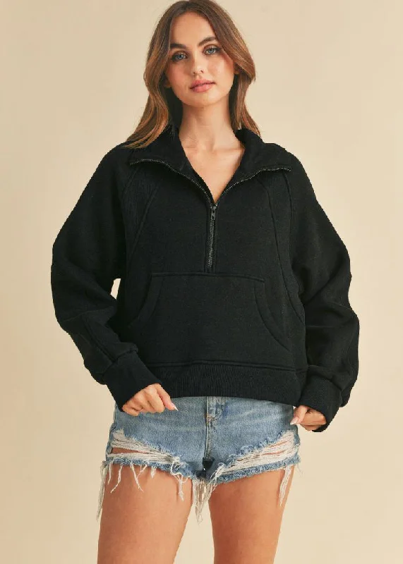 Dove Funnel Neck Half Zip- Black