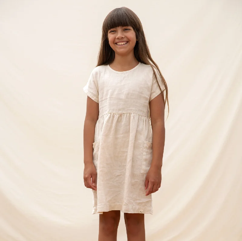 Eden Dress in 100% Linen - Milk (3-10y)