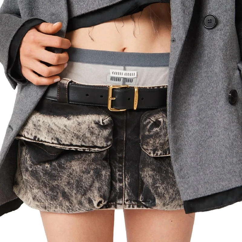 Gonna Mini Skirt In Denim Marmorizzato Nero