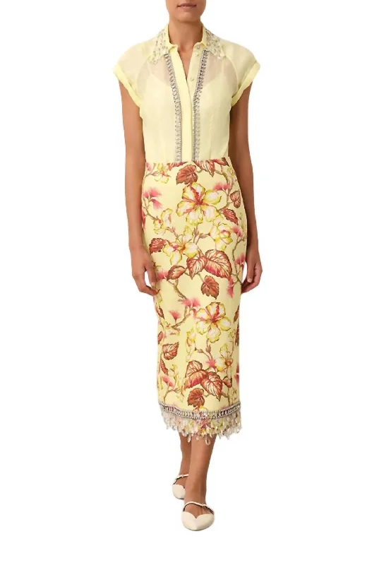 Matchmaker Diamante Skirt In Yellow Hibiscus