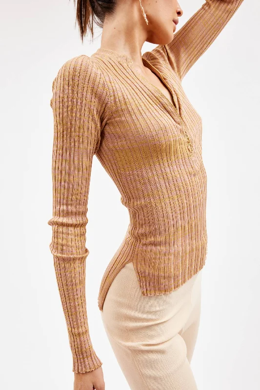 Nelia Mottled Rose Ochre Silk Knit