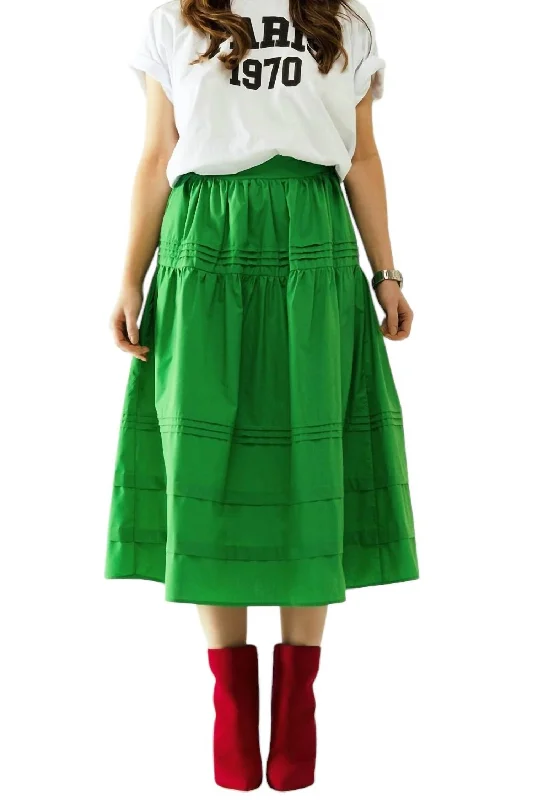 Tiered Poplin Midi Skirt In Green