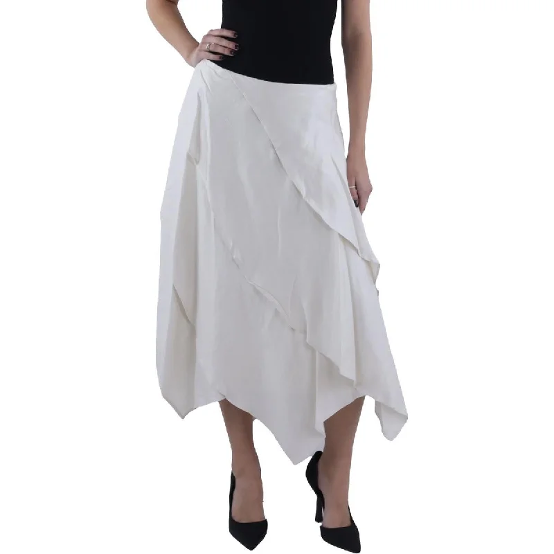 Womens Tiered Mid Calf Asymmetrical Skirt