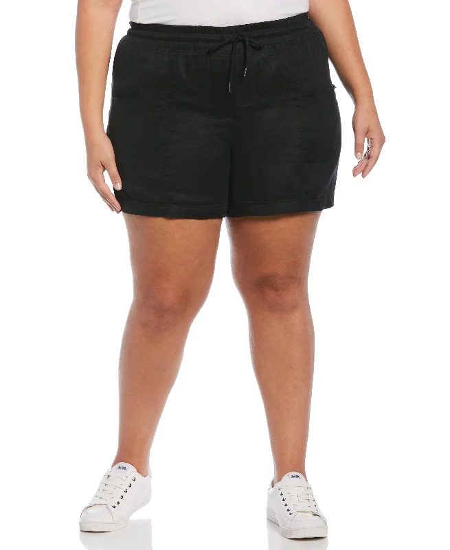 Plus Size Seamed Linen Drawstring Short