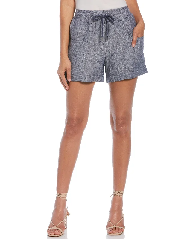 Petite Seamed Linen Drawstring Short