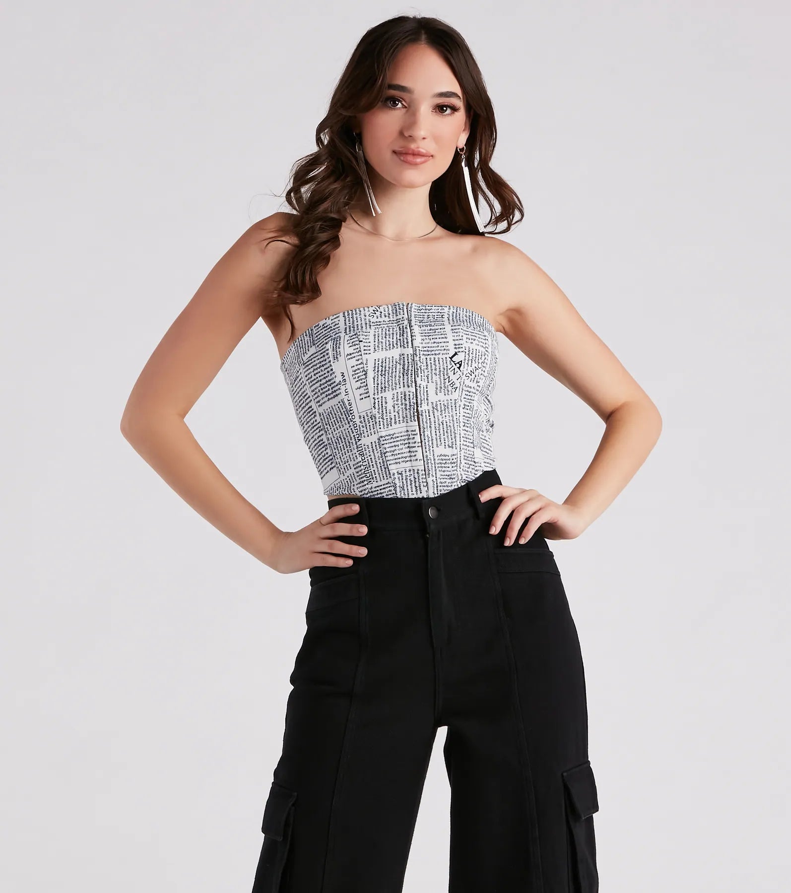 In Other News Lace-Up Newspaper Corset Top