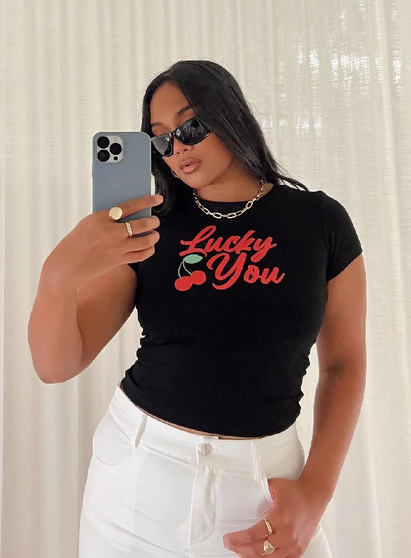 Lucky You Cherry Tee Black