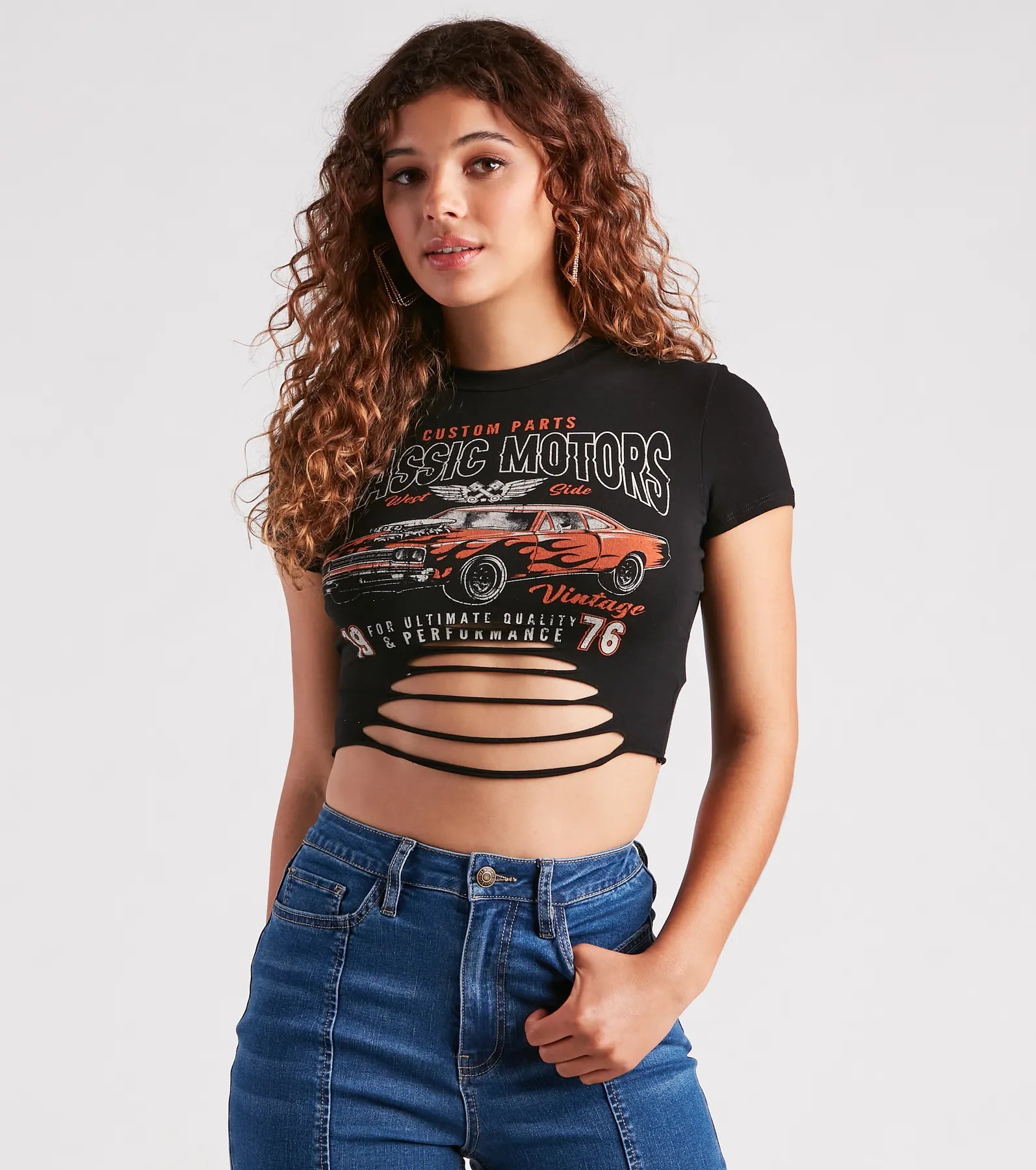 Start Your Engines Slash Graphic Crop Tee