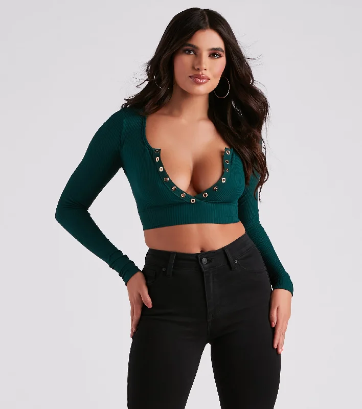 Stylish Staple Henley Crop Top