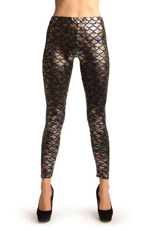 Silver Bright Rainbow Shiny Mermaid Scales Leggings